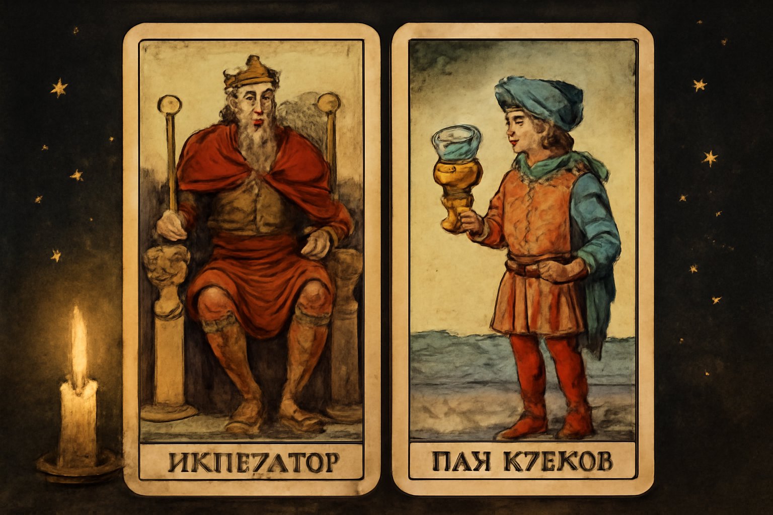 Император и Паж Кубков - иллюстрация таро