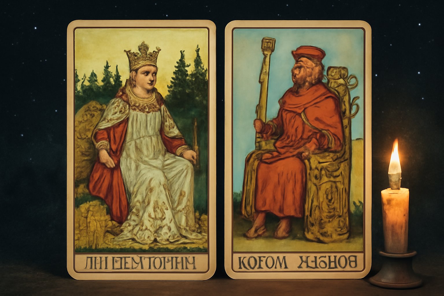Императрица и Король Жезлов - иллюстрация таро