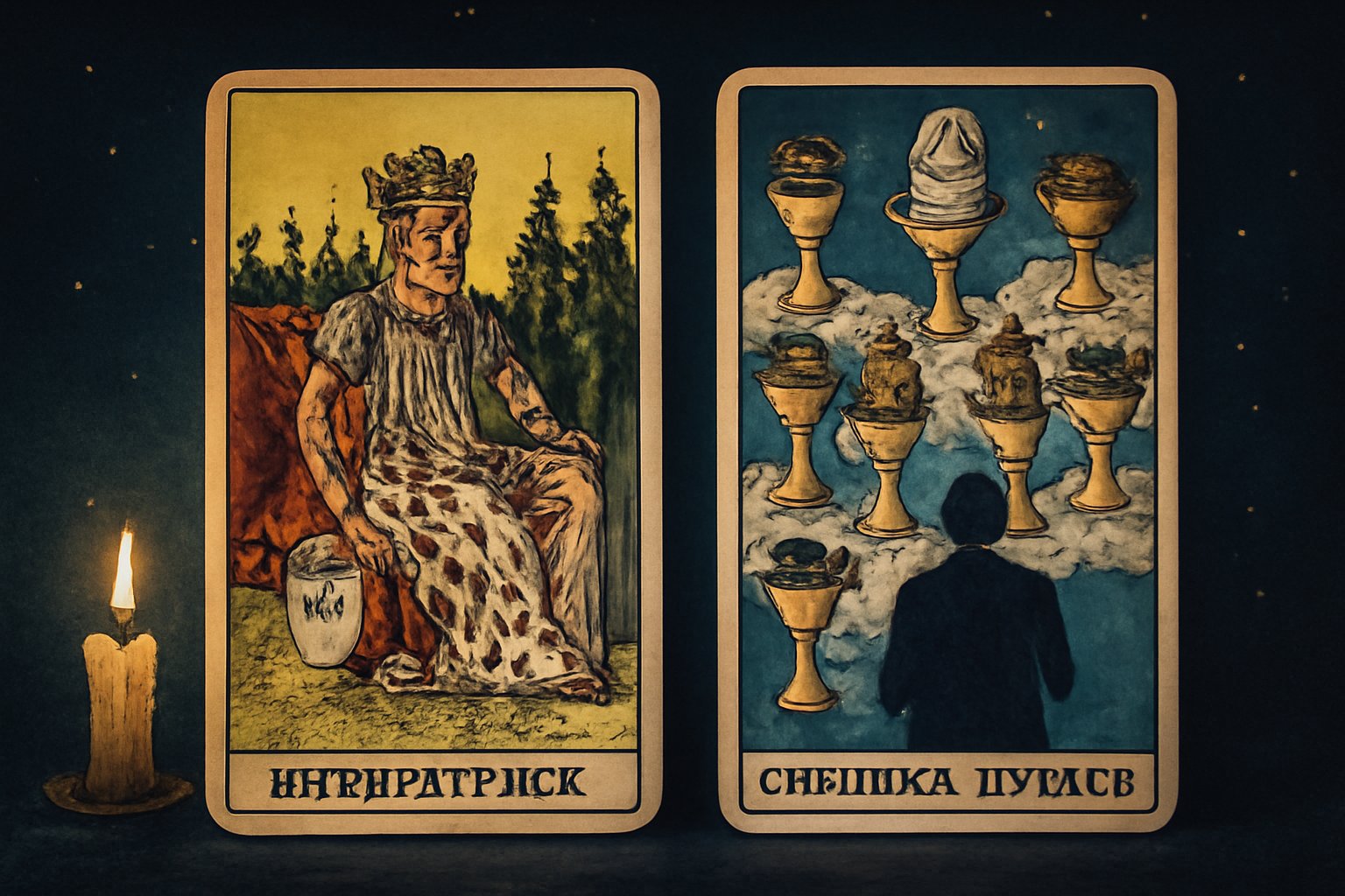 Императрица и Семёрка Кубков - иллюстрация таро