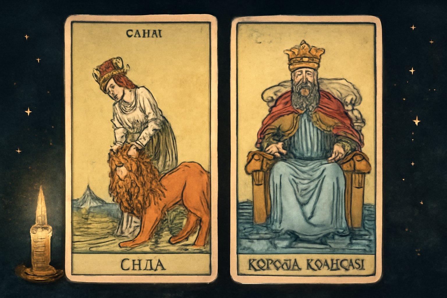 Сила и Король Кубков - иллюстрация таро