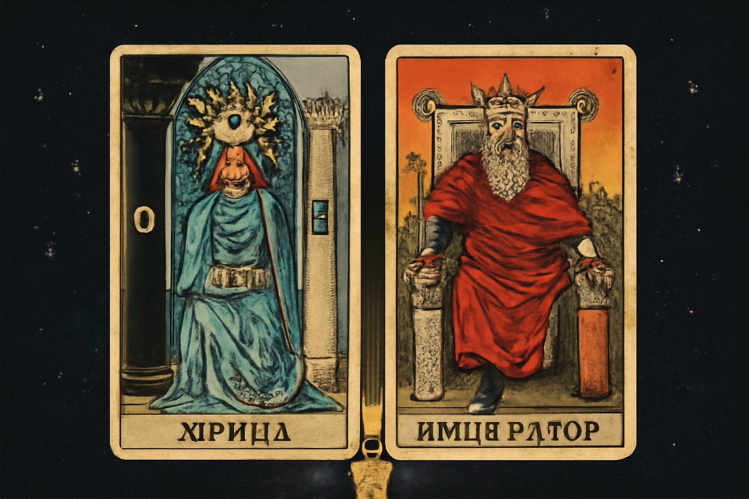 Жрица и Император - иллюстрация таро