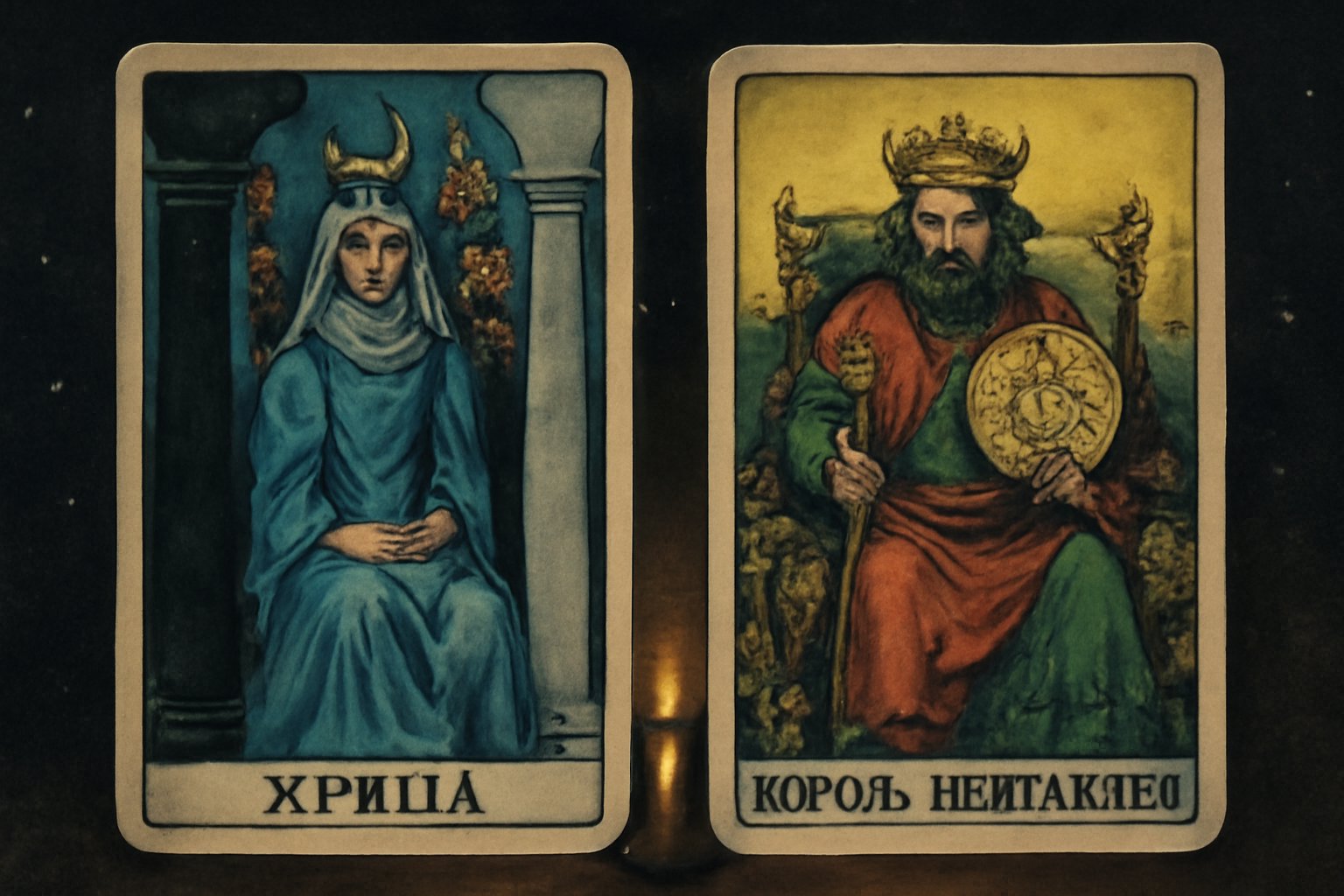 Жрица и Король Пентаклей - иллюстрация таро