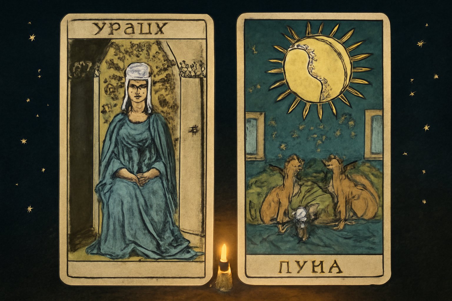 Жрица и Луна - иллюстрация таро