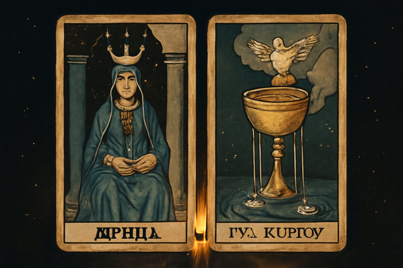 Жрица и Туз Кубков - иллюстрация таро