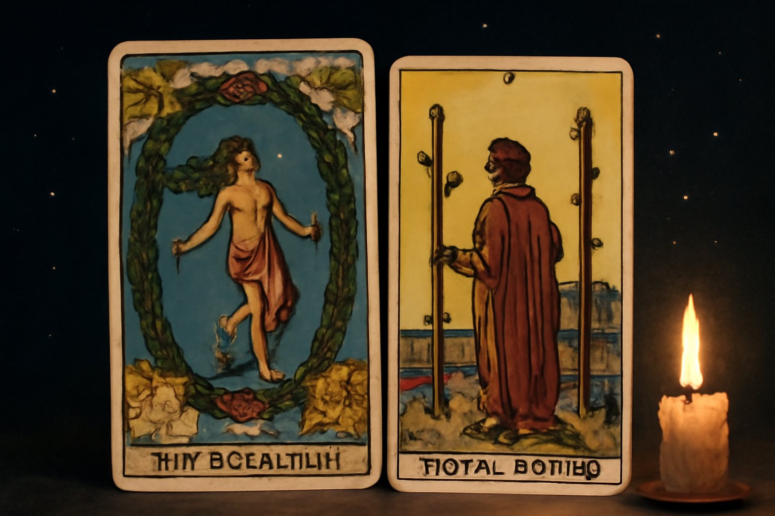 Мир Вселенная и Тройка Жезлов - иллюстрация таро