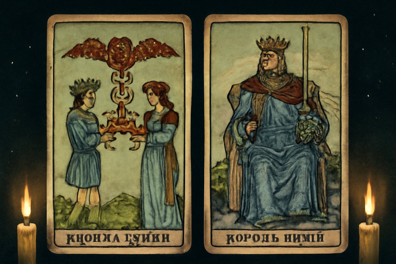 Двойка Кубков и Король Мечей - иллюстрация таро